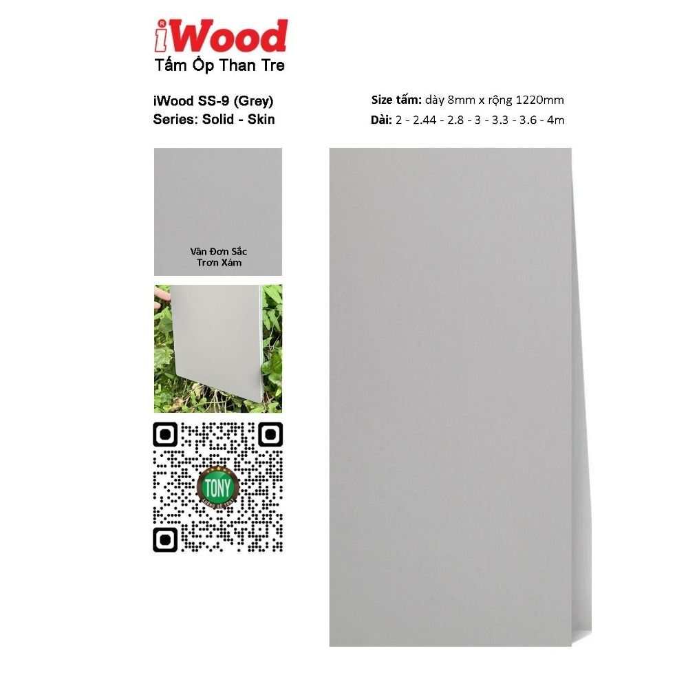Tấm ốp than tre vân đơn sắc SS-9 iWood - Màu xám trơn chuẩn 4 Tấm ốp than tre vân đơn sắc SS-9 iWood - Màu xám trơn chuẩn