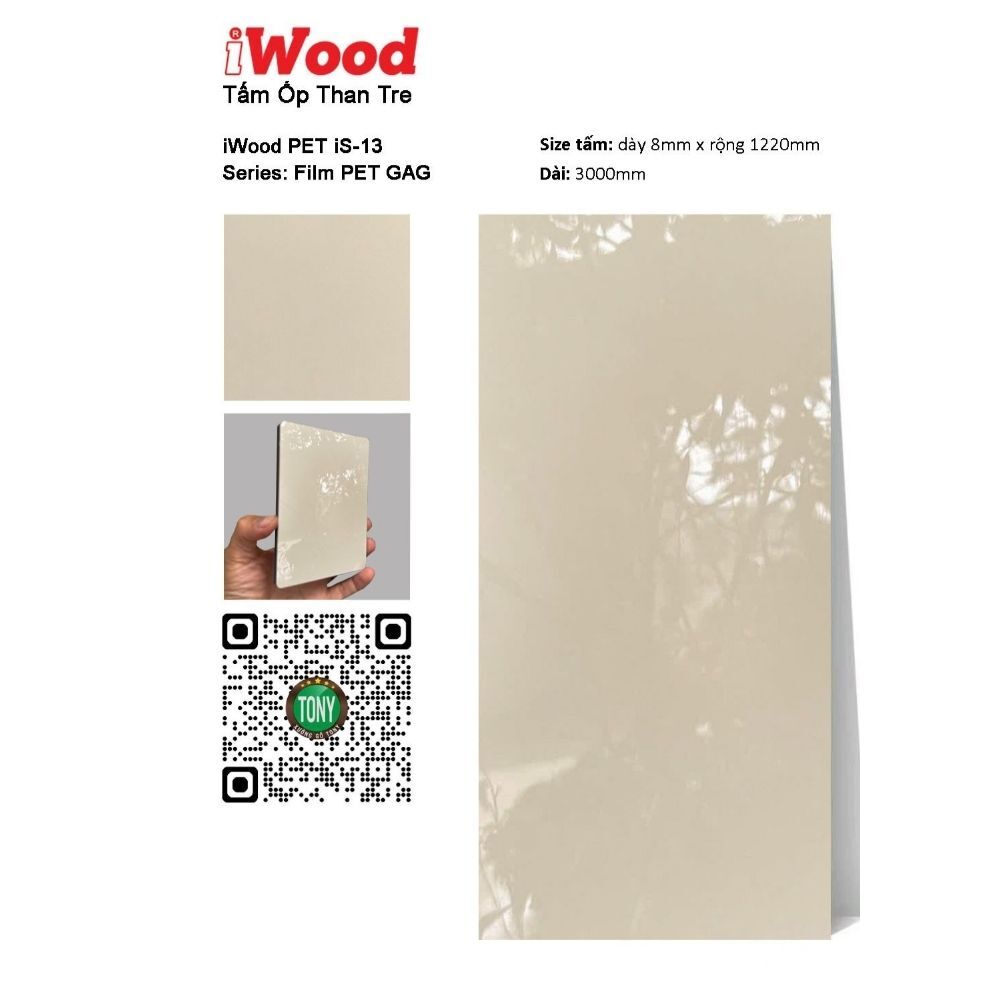 Tấm ốp than tre đơn sắc PET iS-13 iWood - Màu vàng kem bóng 5 Tấm ốp than tre đơn sắc PET iS-13 iWood - Màu vàng kem bóng