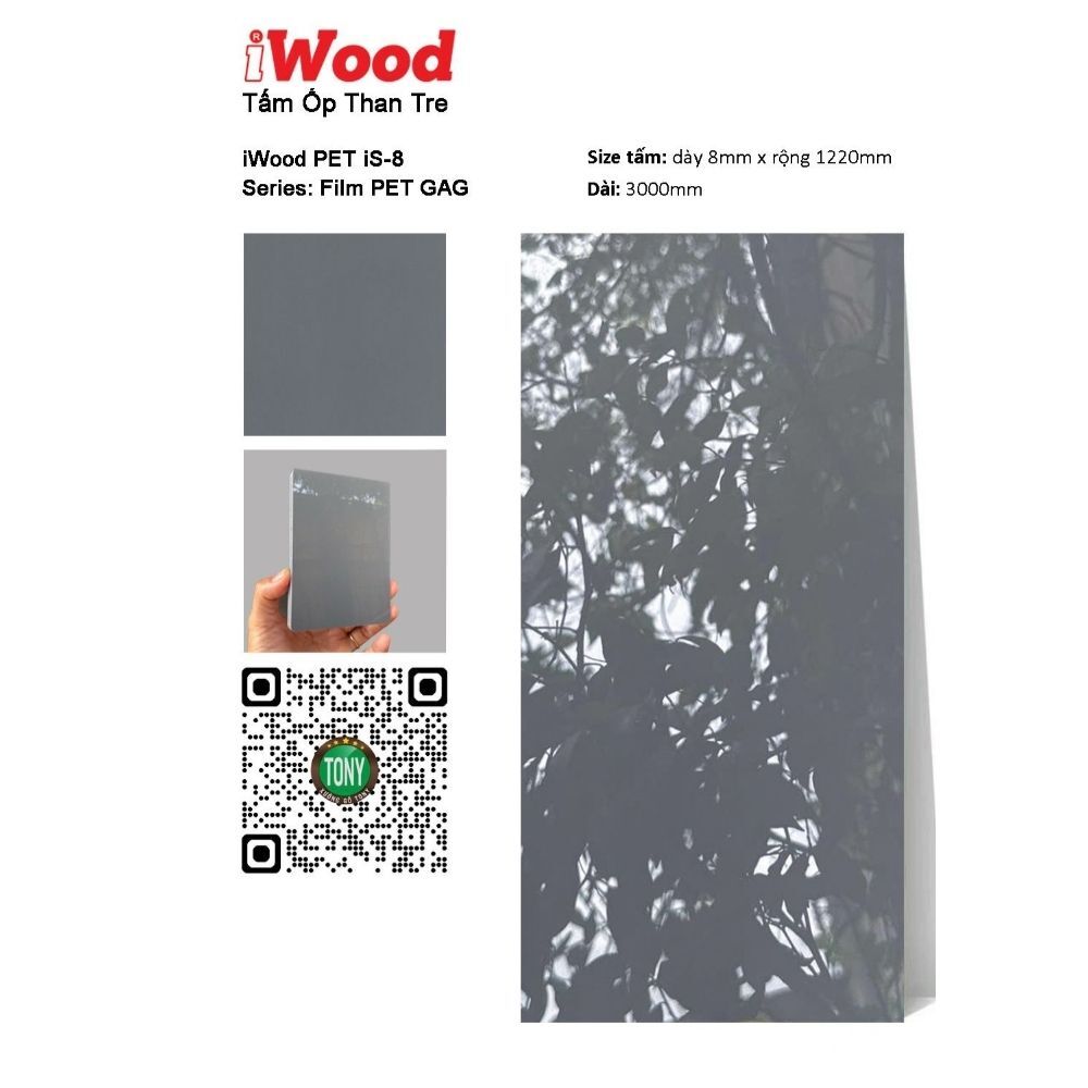 Tấm ốp than tre đơn sắc PET iS-8 iWood - Màu đen xám bóng 5 Tấm ốp than tre đơn sắc PET iS-8 iWood - Màu đen xám bóng