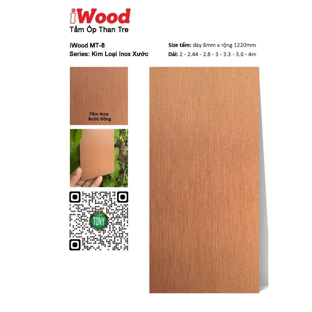 Tấm ốp than tre vân Inox MT-8 iWood - Màu đồng xước 5 Tấm ốp than tre vân Inox MT-8 iWood - Màu đồng xước