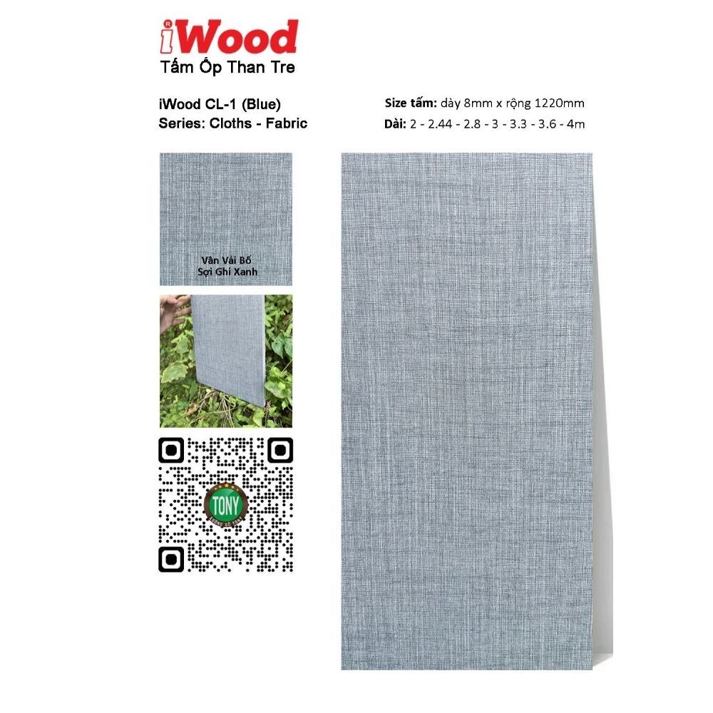 Tấm ốp than tre vân vải CL-1 iWood - Màu ghi xanh vải bố 4 Tấm ốp than tre vân vải CL-1 iWood - Màu ghi xanh vải bố