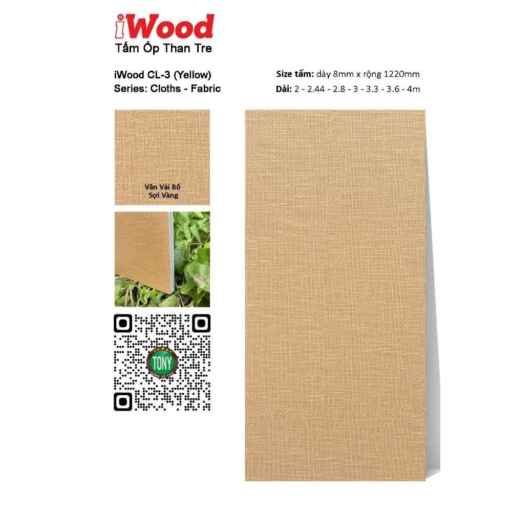 Tấm ốp than tre vân vải CL-3 iWood - Màu vàng vân vải bố 4 Tấm ốp than tre vân vải CL-3 iWood - Màu vàng vân vải bố