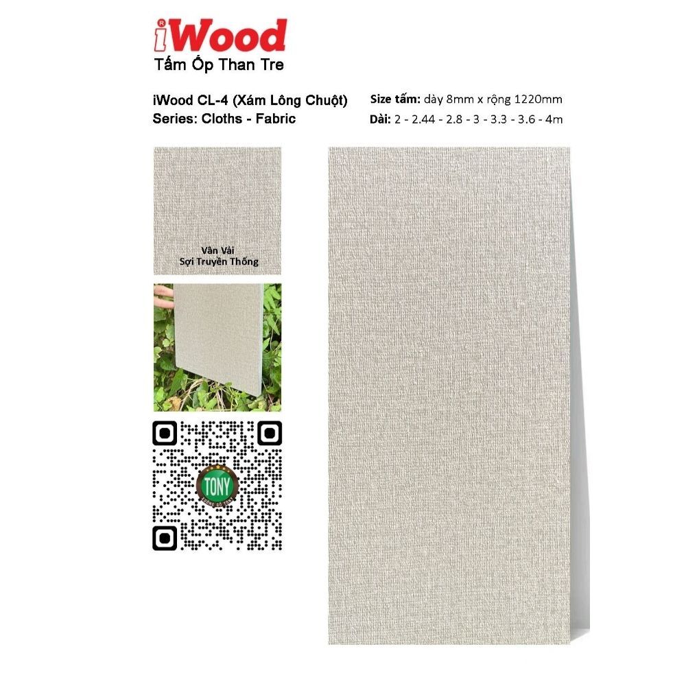 Tấm ốp than tre vân vải CL-4 iWood - Màu xám lông chuột 4 Tấm ốp than tre vân vải CL-4 iWood - Màu xám lông chuột
