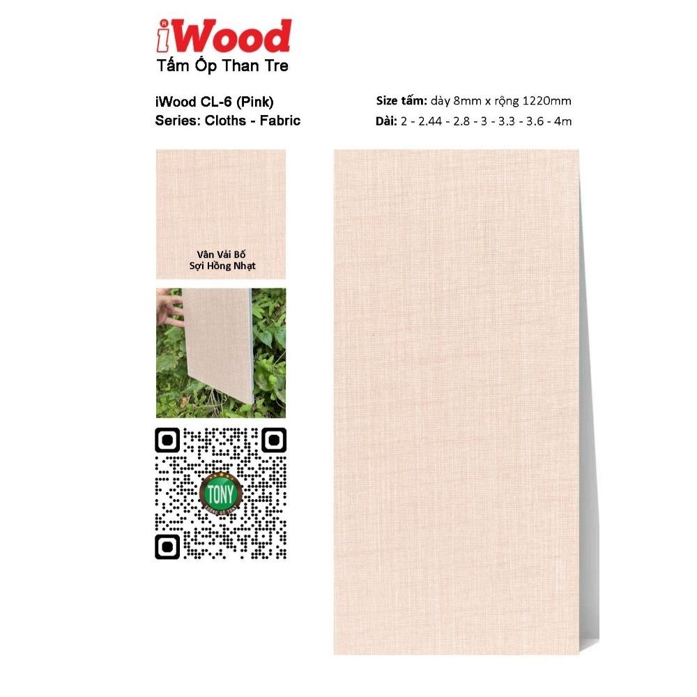 Tấm ốp than tre vân vải CL-6 iWood - Màu hồng nhạt sợi vải bố 4 Tấm ốp than tre vân vải CL-6 iWood - Màu hồng nhạt sợi vải bố