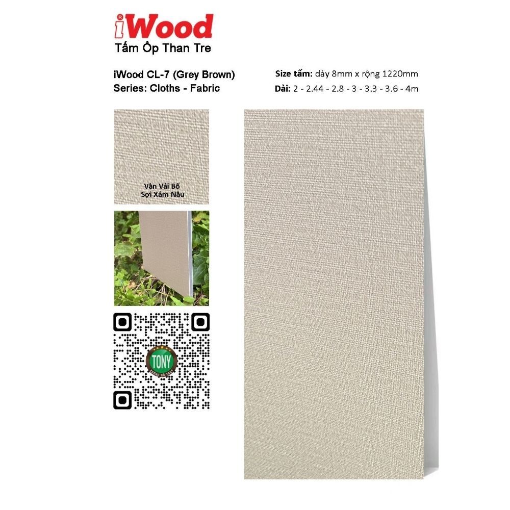 Tấm ốp than tre vân vải CL-7 iWood - Màu xám nâu sợi vải bố 4 Tấm ốp than tre vân vải CL-7 iWood - Màu xám nâu sợi vải bố