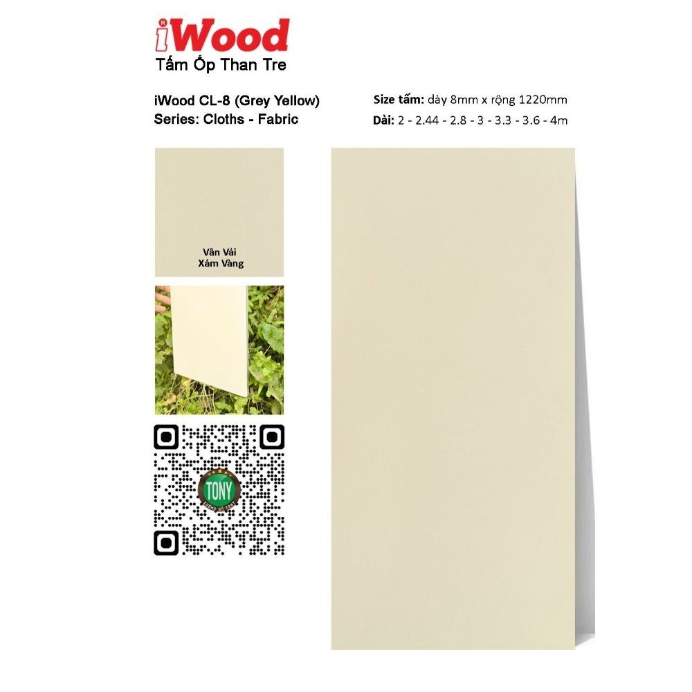 Tấm ốp than tre vân vải CL-8 iWood - Màu xám vàng 4 Tấm ốp than tre vân vải CL-8 iWood - Màu xám vàng