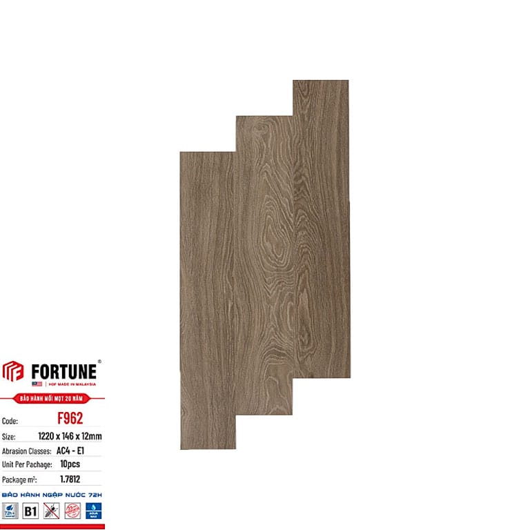 Sàn gỗ Fortune F962 - Sàn gỗ màu nâu xám trầm, tông gỗ óc chó Sàn gỗ Fortune F962 - Sàn gỗ màu nâu xám trầm, tông gỗ óc chó - Ảnh 6