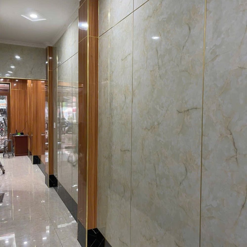 Thi công Tấm Nhựa Ốp Tường PVC - Giải Pháp Hoàn Hảo Cho Không Gian Sống Nhựa Ốp Tường Vân Đá Cẩm Thạch Xanh Vàng HB-VD2212
