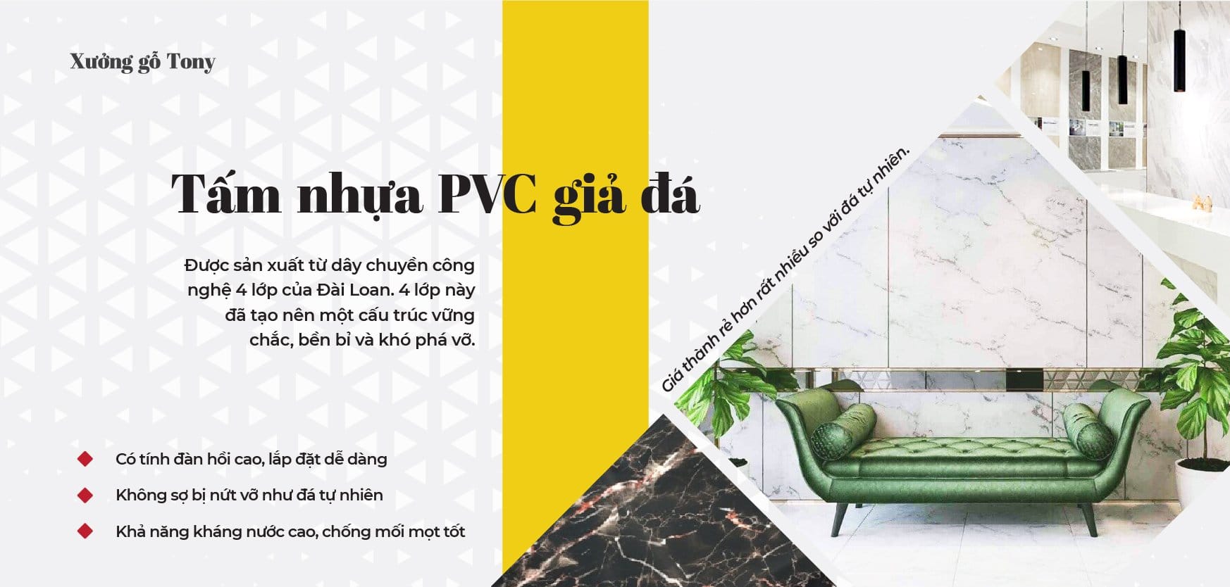 Tấm nhựa PVC vân đá ốp tường - Xưởng Gỗ Tony