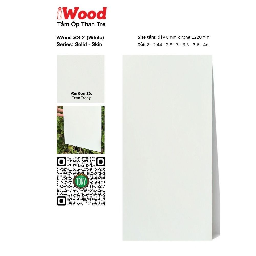Tấm ốp than tre vân đơn sắc SS-2 iWood - Màu trắng trơn mịn Tấm ốp than tre vân đơn sắc SS-2 iWood - Màu trắng trơn mịn