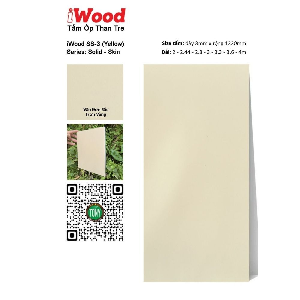 Tấm ốp than tre vân đơn sắc SS-3 iWood - Màu vàng trơn ấm áp Tấm ốp than tre vân đơn sắc SS-3 iWood - Màu vàng trơn ấm áp