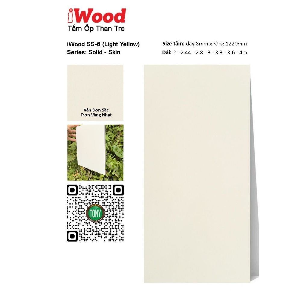 Tấm ốp than tre vân đơn sắc SS-6 iWood - Vàng nhạt trơn Tấm ốp than tre vân đơn sắc SS-6 iWood - Vàng nhạt trơn