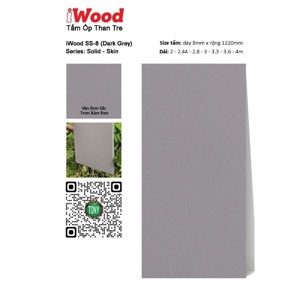 Tấm ốp than tre vân đơn sắc SS-8 iWood - Màu xám đen trơn Tấm ốp than tre vân đơn sắc SS-8 iWood - Màu xám đen trơn