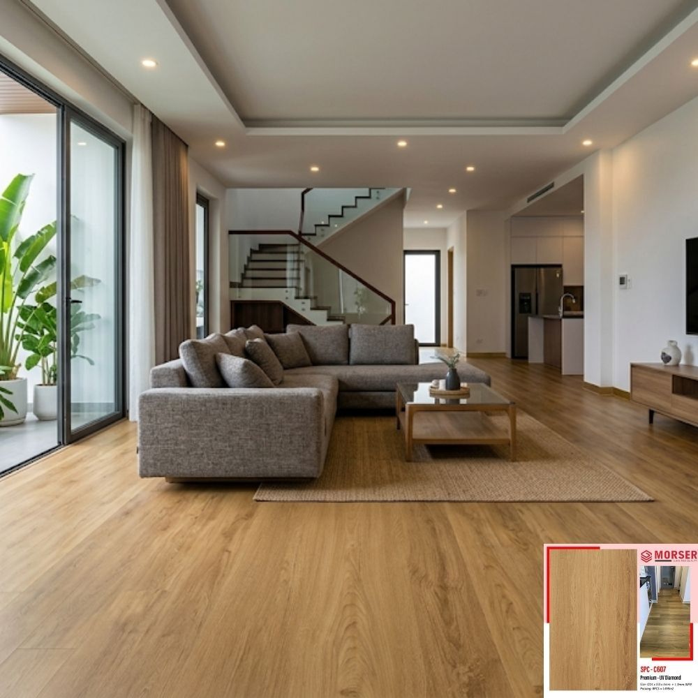 Sàn nhựa hèm khóa Morser C607 - Màu gỗ nâu vàng mật ong Sàn nhựa hèm khóa Morser C607 - Màu gỗ nâu vàng mật ong