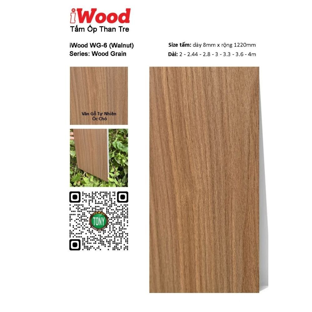 Tấm ốp than tre vân gỗ WG-6 Tấm Ốp Than Tre Vân Gỗ WG-6 iWood - Màu Nâu Vân Gỗ Óc Cho